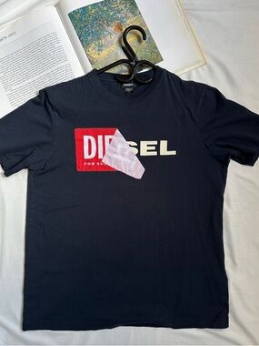 Diesel Navy Short-Sleeve Logo Tee with Red Patch